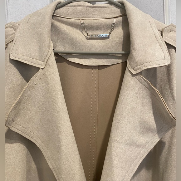 Tahari Suede Cream Wrap Coat - Picture 3 of 4